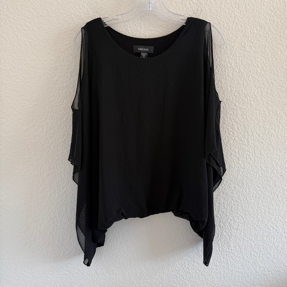 Karen Kane Black Cold Shoulder Layered Chiffon Blouse Medium Boat Neck